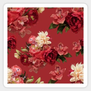 Just Flowers on Red Repeat 5748 Sticker